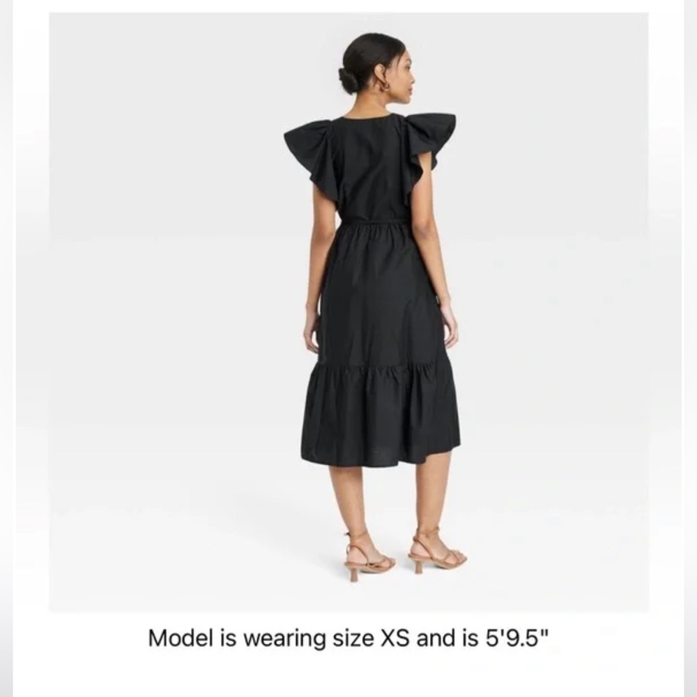 NWT! Women's Flutter Short Sleeve Poplin Tiered Midi Dress - A New Day Black XS - Picture 2 of 6